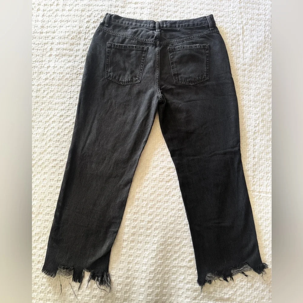 Free People We The Free Black Distressed Cropped Jeans Raw Hem Womens 31